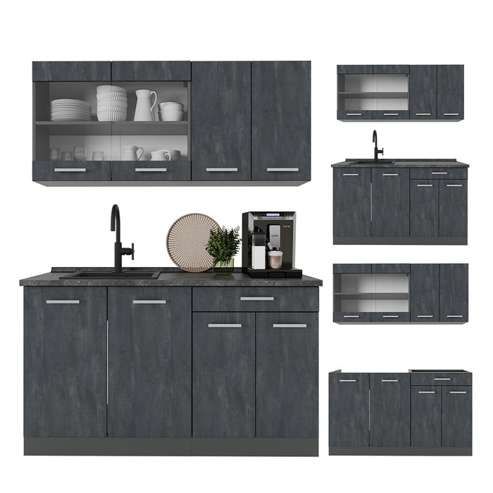 Vicco Cucina monoblocco Calcestruzzo nero/antracite 140 cm PL Antracite