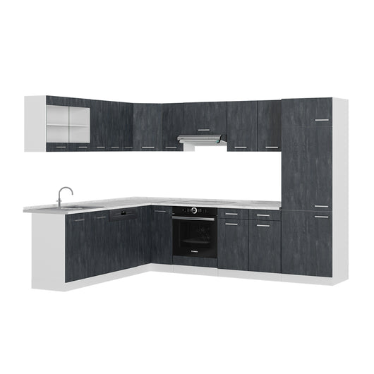 Vicco Cucina angolare completa Nero cemento/bianco 227 x 287 cm senza piano di lavoro