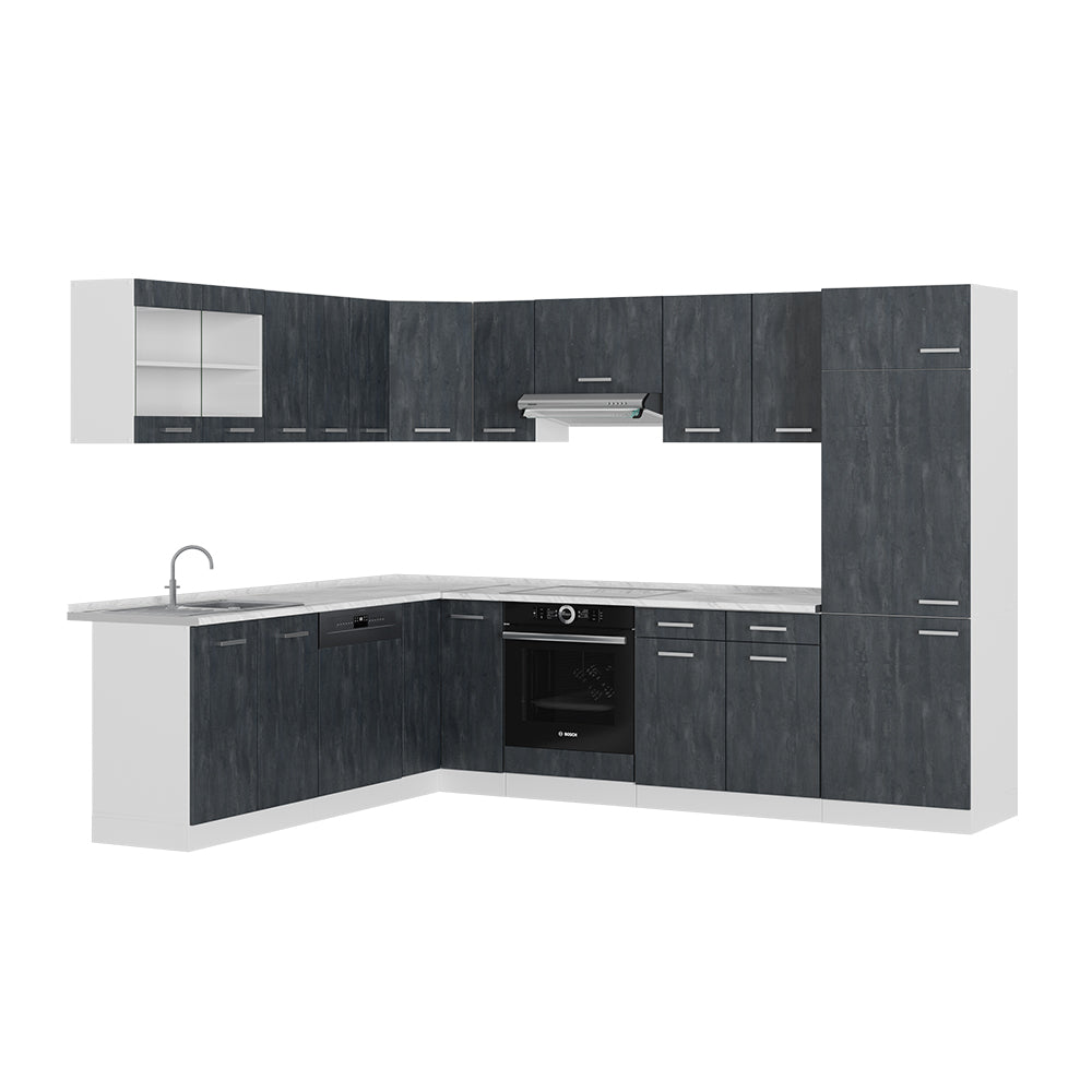 Vicco Cucina angolare completa Nero cemento/bianco 227 x 287 cm PL Marmo