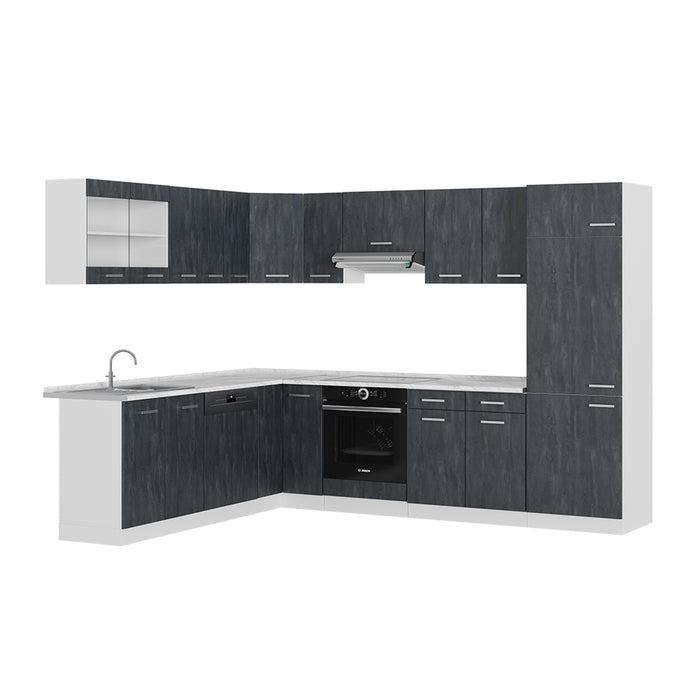 Vicco Cucina angolare completa Nero cemento/bianco 227 x 287 cm PL Marmo