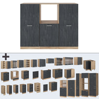 Vicco Cucine componibili piccole Calcestruzzo nero/quercia dorata 180 cm Senza piano di lavoro