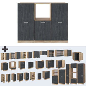 Vicco Cucine componibili piccole Calcestruzzo nero/quercia dorata 180 cm Senza piano di lavoro