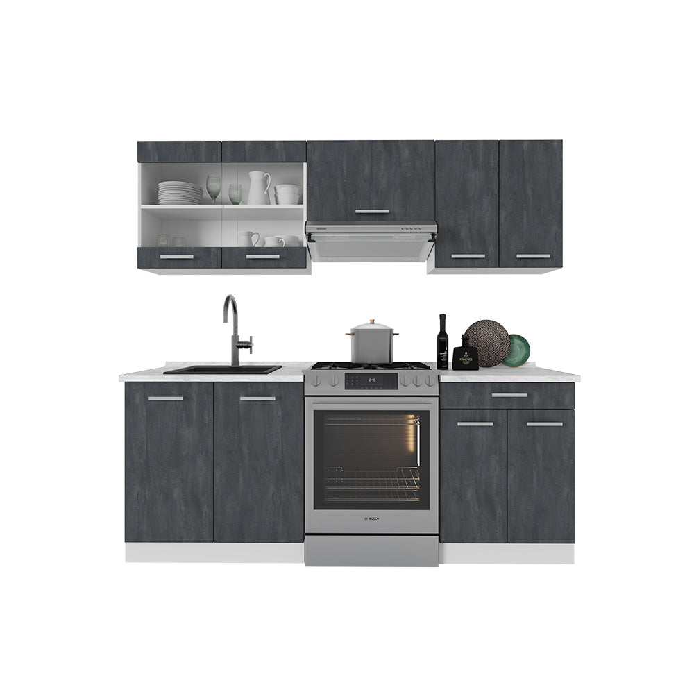 Vicco Cucina componibile Nero cemento/bianco 200 cm senza piano di lavoro