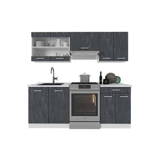 Vicco Cucina componibile Nero cemento/bianco 200 cm senza piano di lavoro