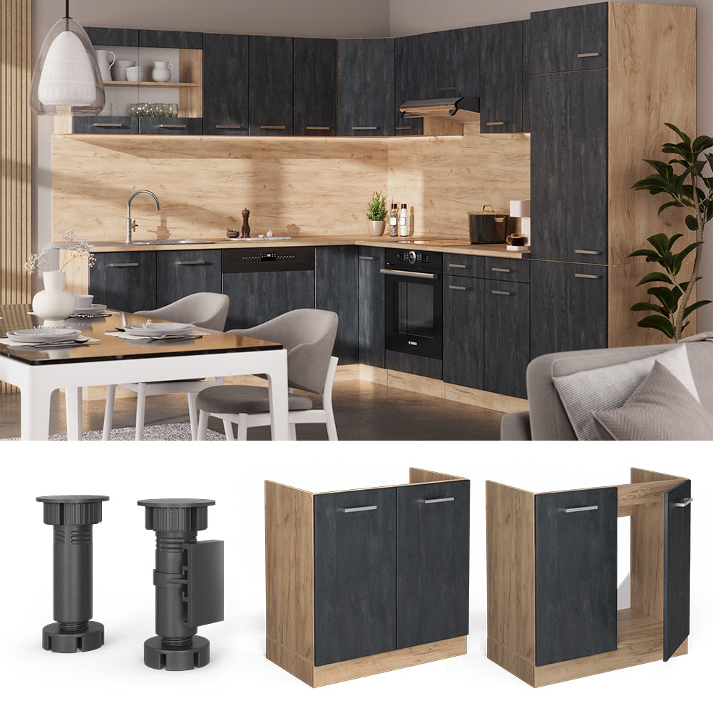 Vicco Mobile lavello cucina Calcestruzzo nero 80 cm PT Rovere