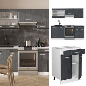 Vicco Cucina componibile Nero cemento/bianco 200 cm senza piano di lavoro