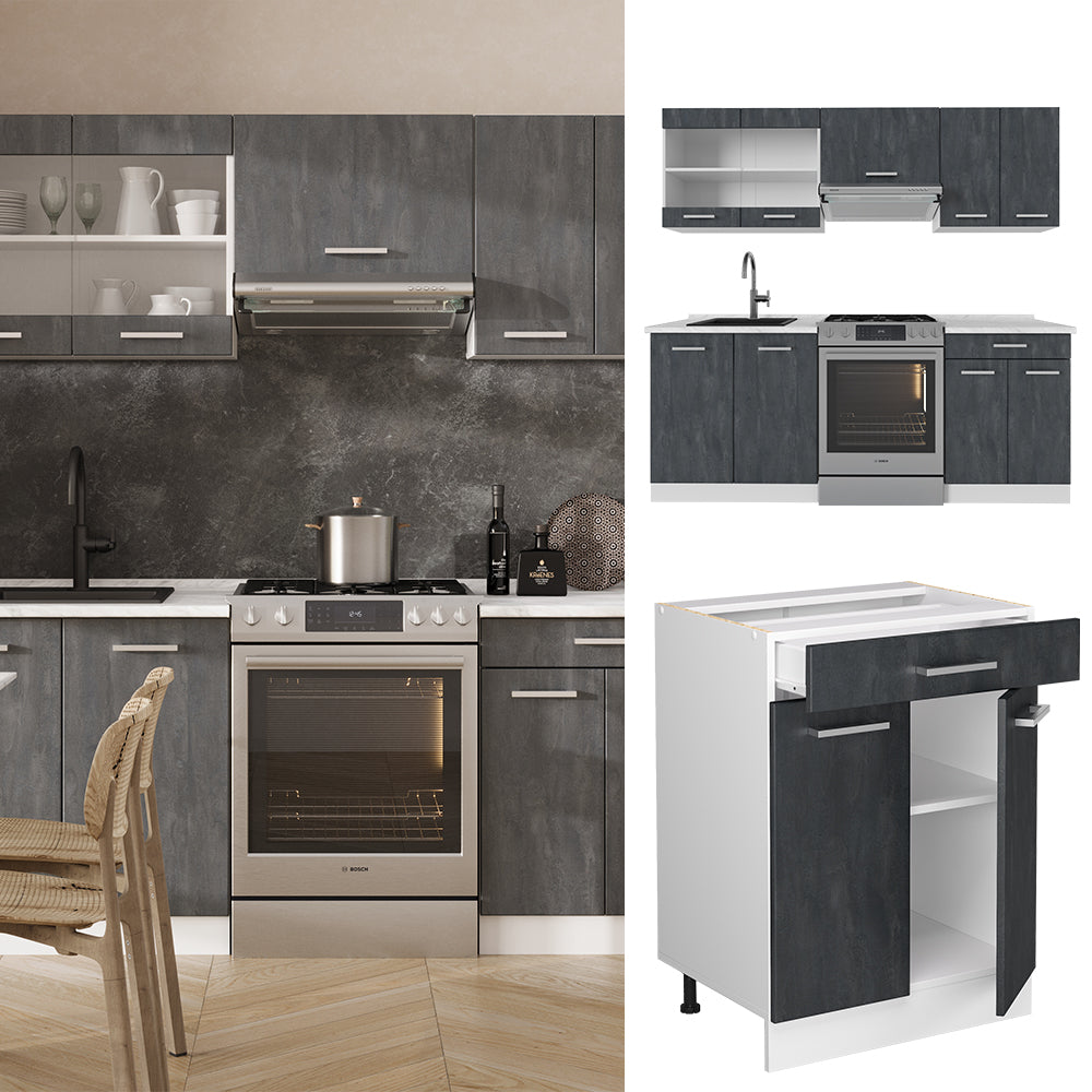 Vicco Mobile da cucina Nero cemento/bianco 200 cm PL Rovere