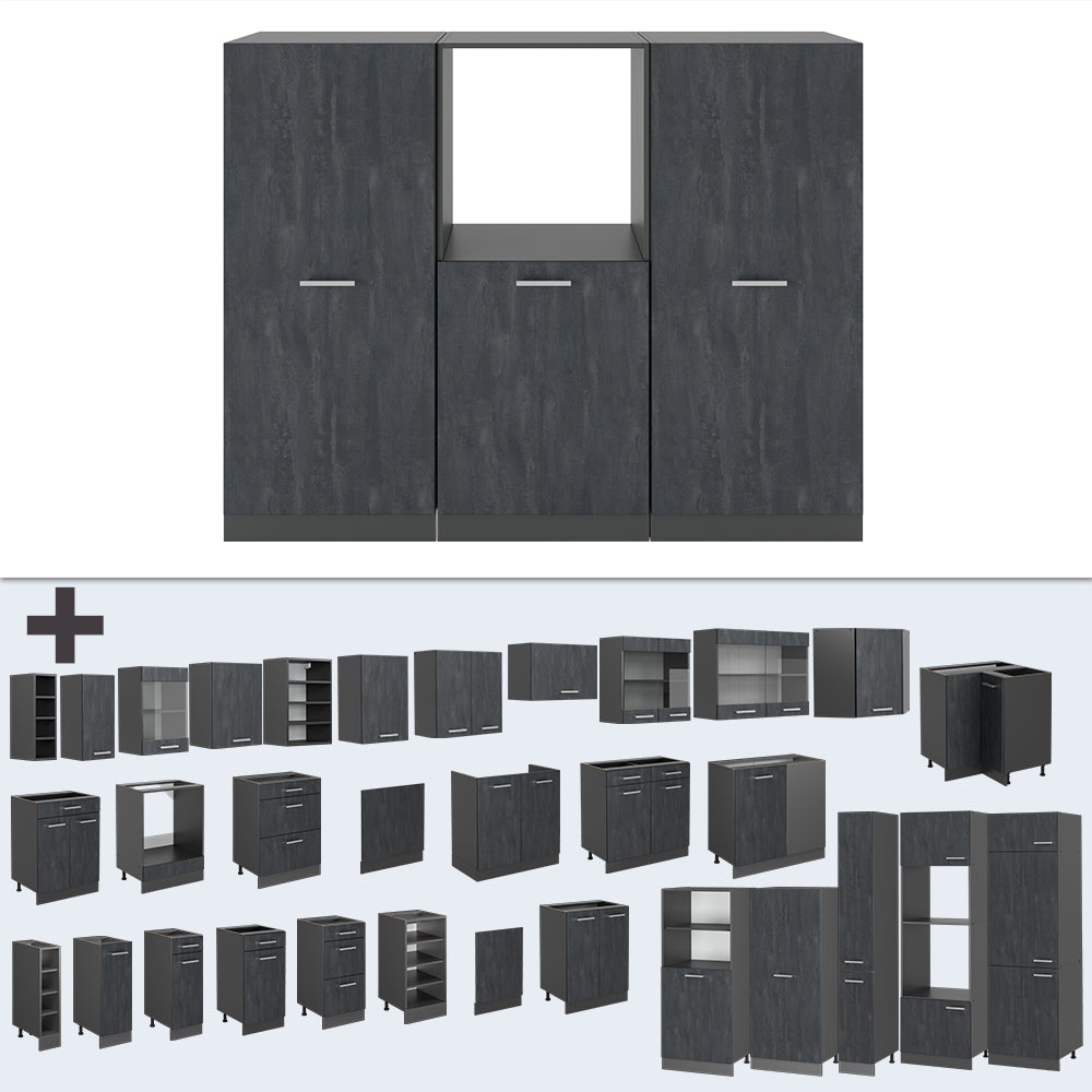 Vicco Cucine componibili piccole Calcestruzzo nero/antracite 180 cm Senza piano di lavoro