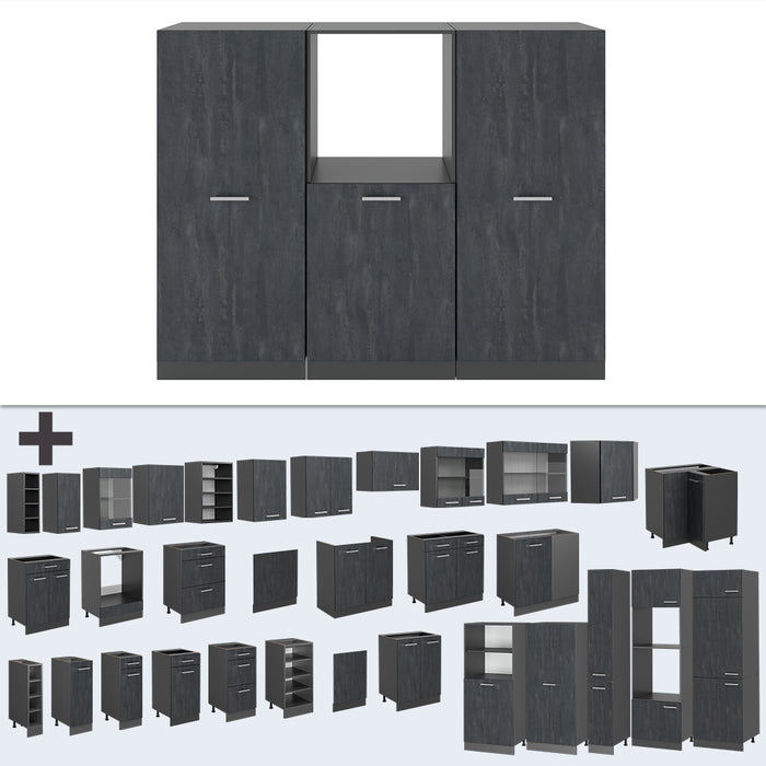 Vicco Cucine componibili piccole Calcestruzzo nero/antracite 180 cm Senza piano di lavoro