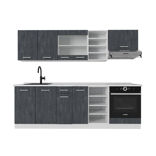 Vicco Cucina componibile Nero cemento/bianco 240 cm PL Marmo