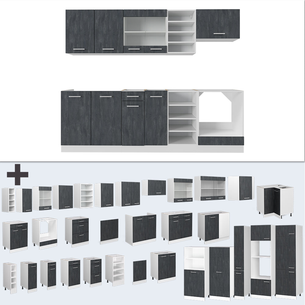 Vicco Cucina componibile Nero cemento/bianco 240 cm PL Antracite