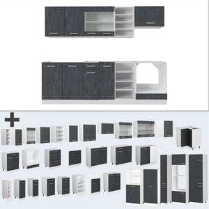 Vicco Cucina componibile Nero cemento/bianco 240 cm senza piano di lavoro