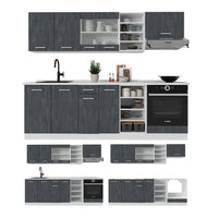 Vicco Cucina componibile Nero cemento/bianco 240 cm PL Marmo