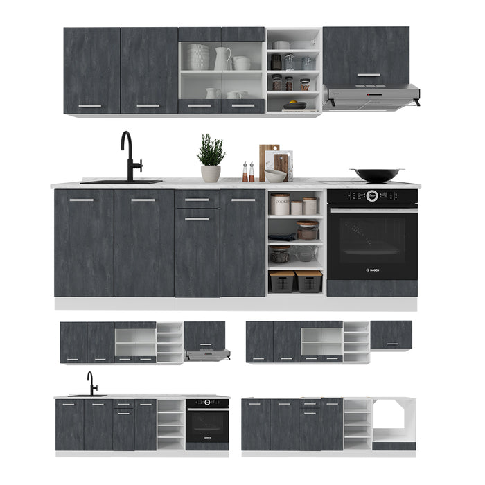 Vicco Cucina componibile Nero cemento/bianco 240 cm PL Marmo