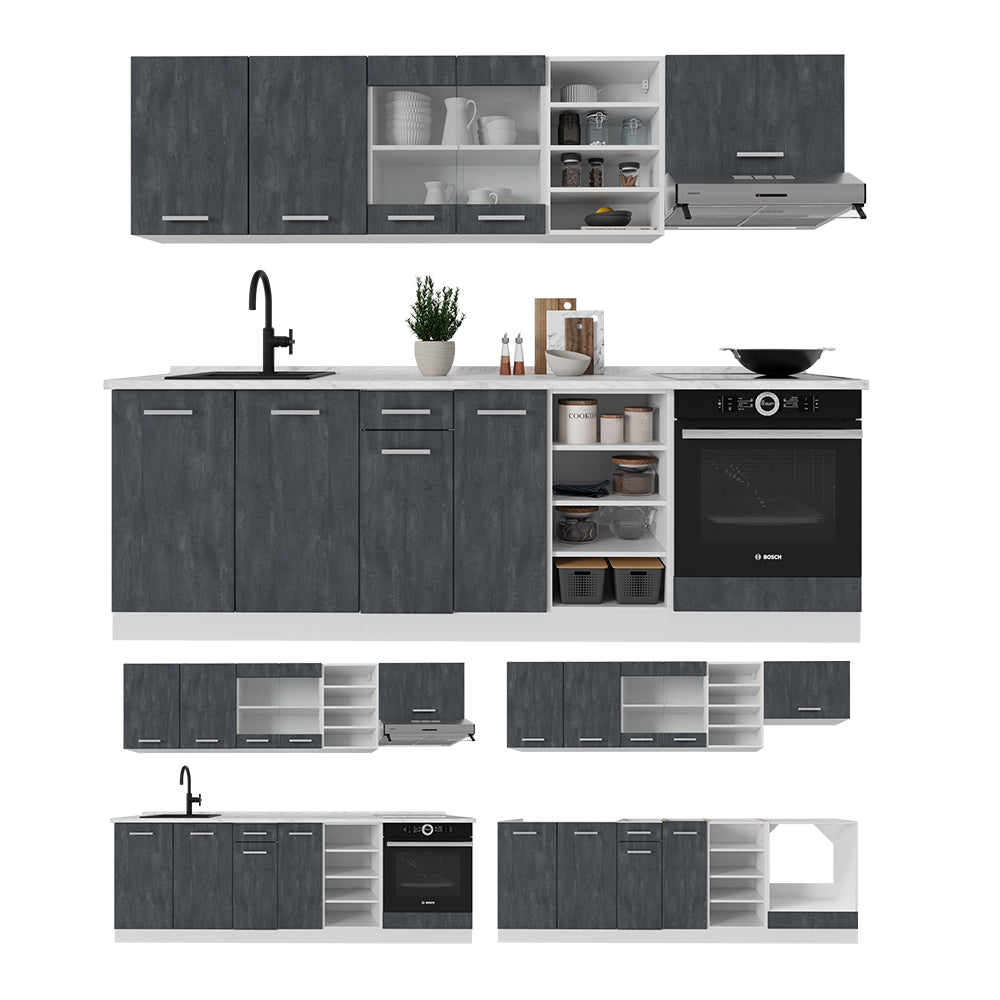 Vicco Cucina componibile Nero cemento/bianco 240 cm PT Rovere