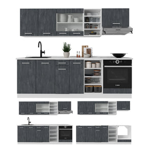 Vicco Cucina componibile Nero cemento/bianco 240 cm PL Antracite