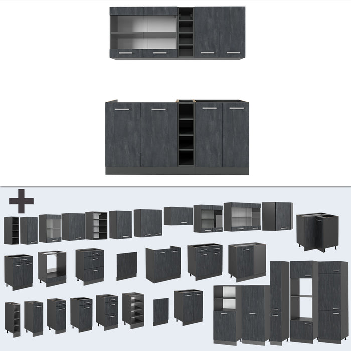 Vicco Cucina completa Calcestruzzo nero/antracite 160 cm senza piano di lavoro