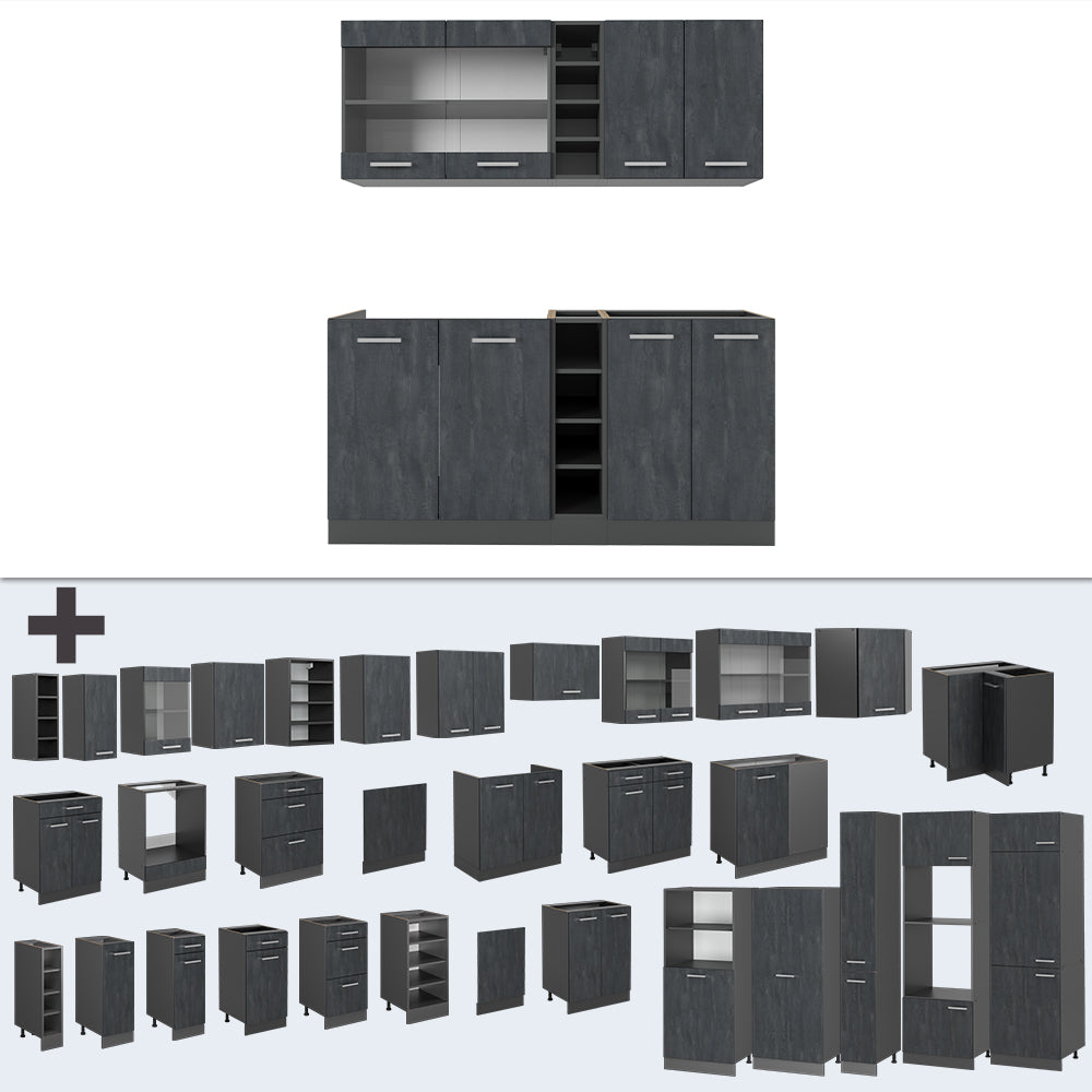 Vicco Cucina completa Calcestruzzo nero/antracite 160 cm PL Marmo