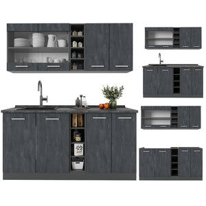 Vicco Cucina completa Calcestruzzo nero/antracite 160 cm senza piano di lavoro