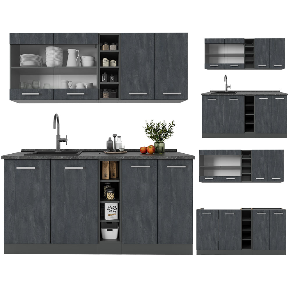 Vicco Cucina completa Calcestruzzo nero/antracite 160 cm PT Rovere