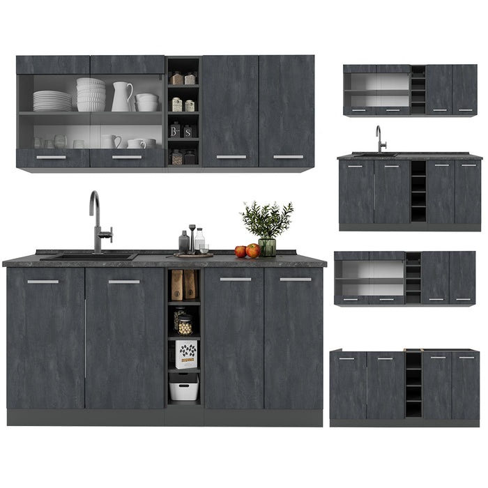 Vicco Cucina completa Calcestruzzo nero/antracite 160 cm PL Marmo