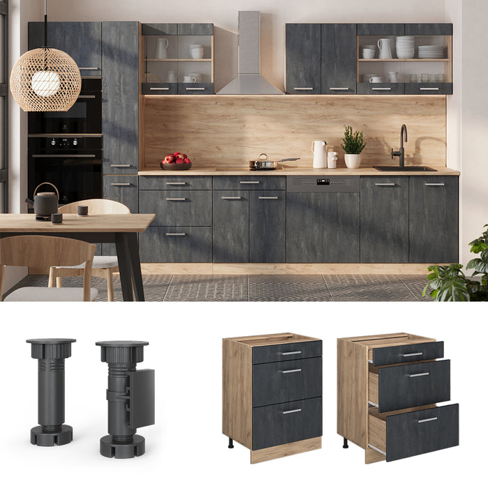 Vicco Mobiletto base per cucina Calcestruzzo nero 60 cm PL Marmo