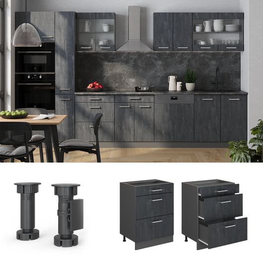 Vicco Mobiletto base per cucina Calcestruzzo nero 60 cm PT Rovere