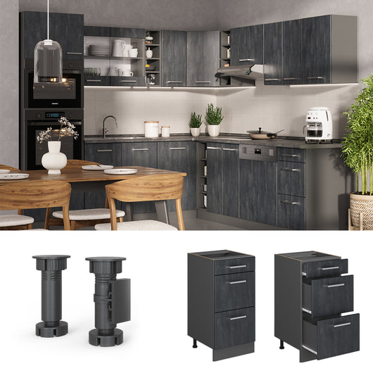 Vicco Mobiletto base per cucina Calcestruzzo nero 40 cm PL Marmo