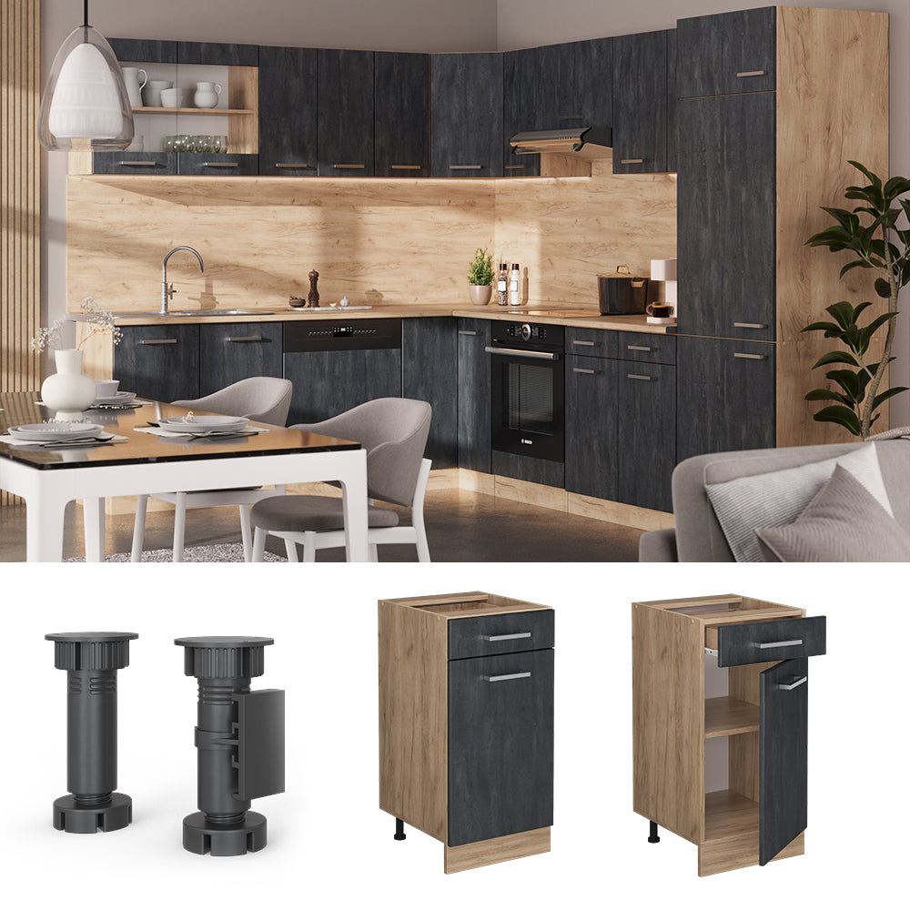 Vicco Mobiletto base per cucina Calcestruzzo nero 40 cm senza piano di lavoro