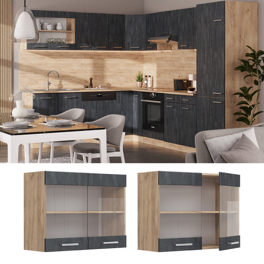 Vicco Mobile da cucina in vetro Calcestruzzo nero 80 cm