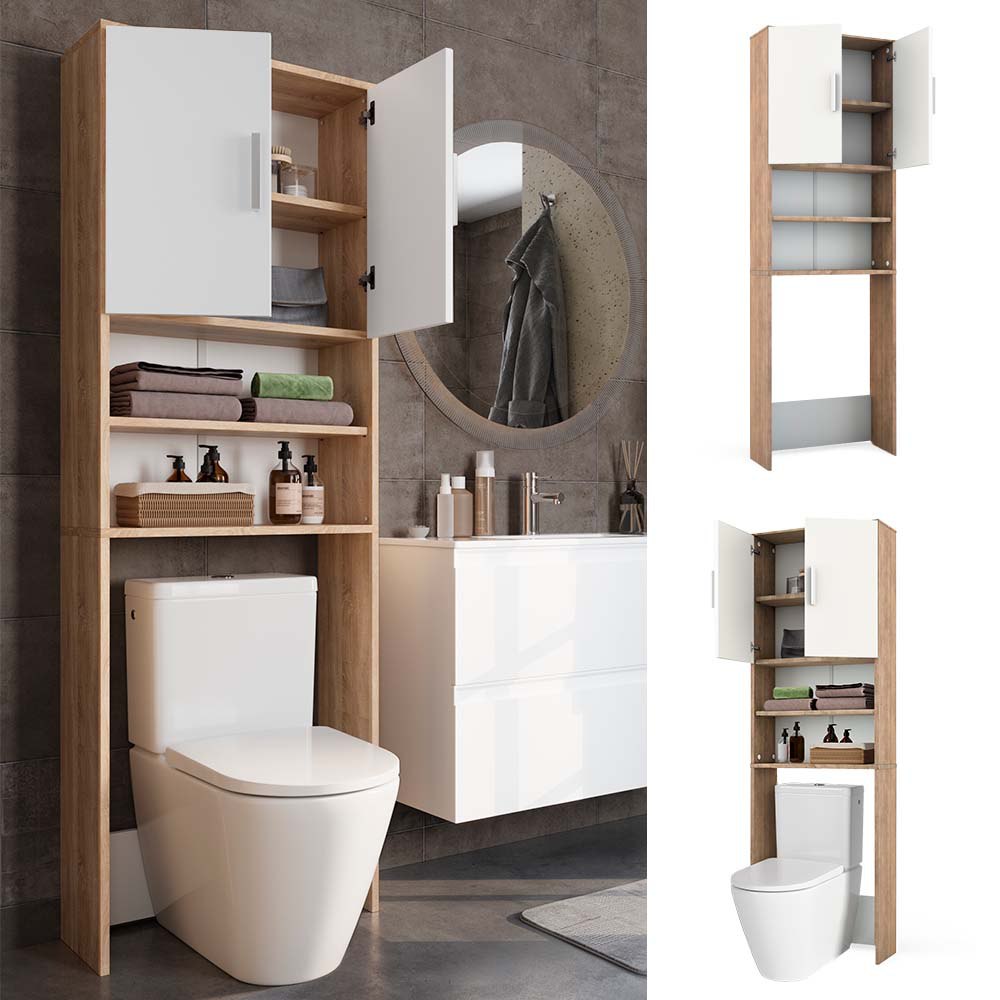 Vicco Armadietto per toilette Sonoma/Bianco 64 x 190 cm con 2 porte