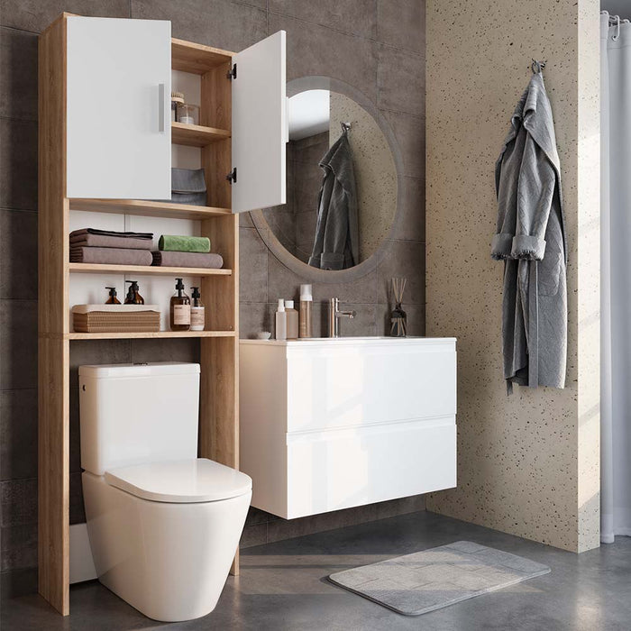 Vicco Armadietto per toilette Sonoma/Bianco 64 x 190 cm con 2 porte