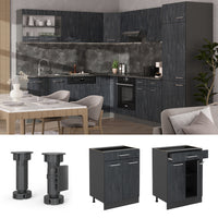 Vicco Mobiletto base per cucina Calcestruzzo nero 60 cm PL Rovere