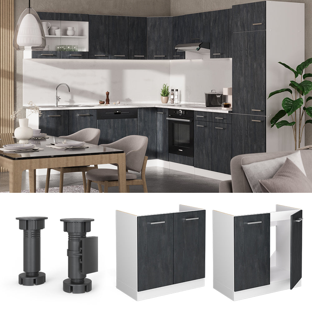 Vicco Mobile lavello cucina Calcestruzzo nero 80 cm senza piano di lavoro