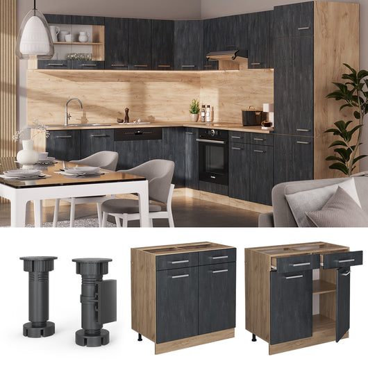 Vicco Mobiletto base per cucina Calcestruzzo nero 80 cm PL Antracite