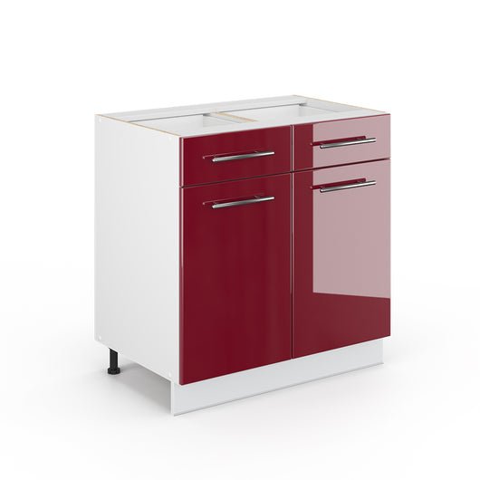 Vicco Cassettiera da bagno Rosso bordeaux lucido 80 x 82 cm senza piano di lavoro