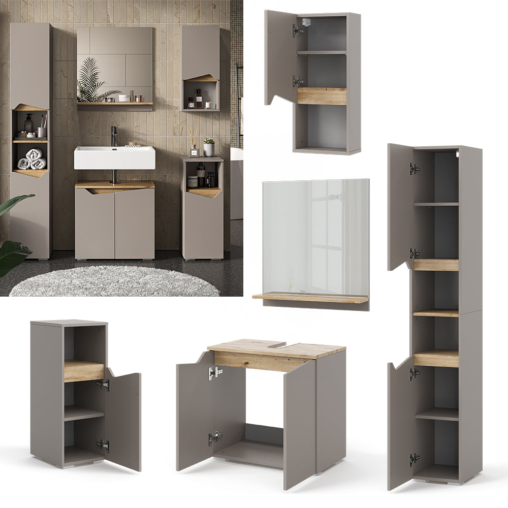 Vicco Combinazione di mobili da bagno Grigio 5 parti