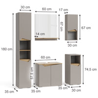 Vicco Combinazione di mobili da bagno Grigio 5 parti
