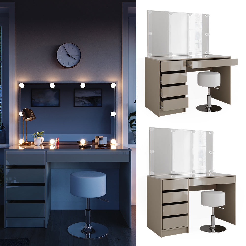 Vicco Tavolo da trucco Grigio 55 cm con illuminazione a LED e sgabello