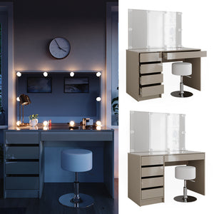 Vicco Tavolo da trucco Grigio 55 cm con illuminazione a LED e sgabello