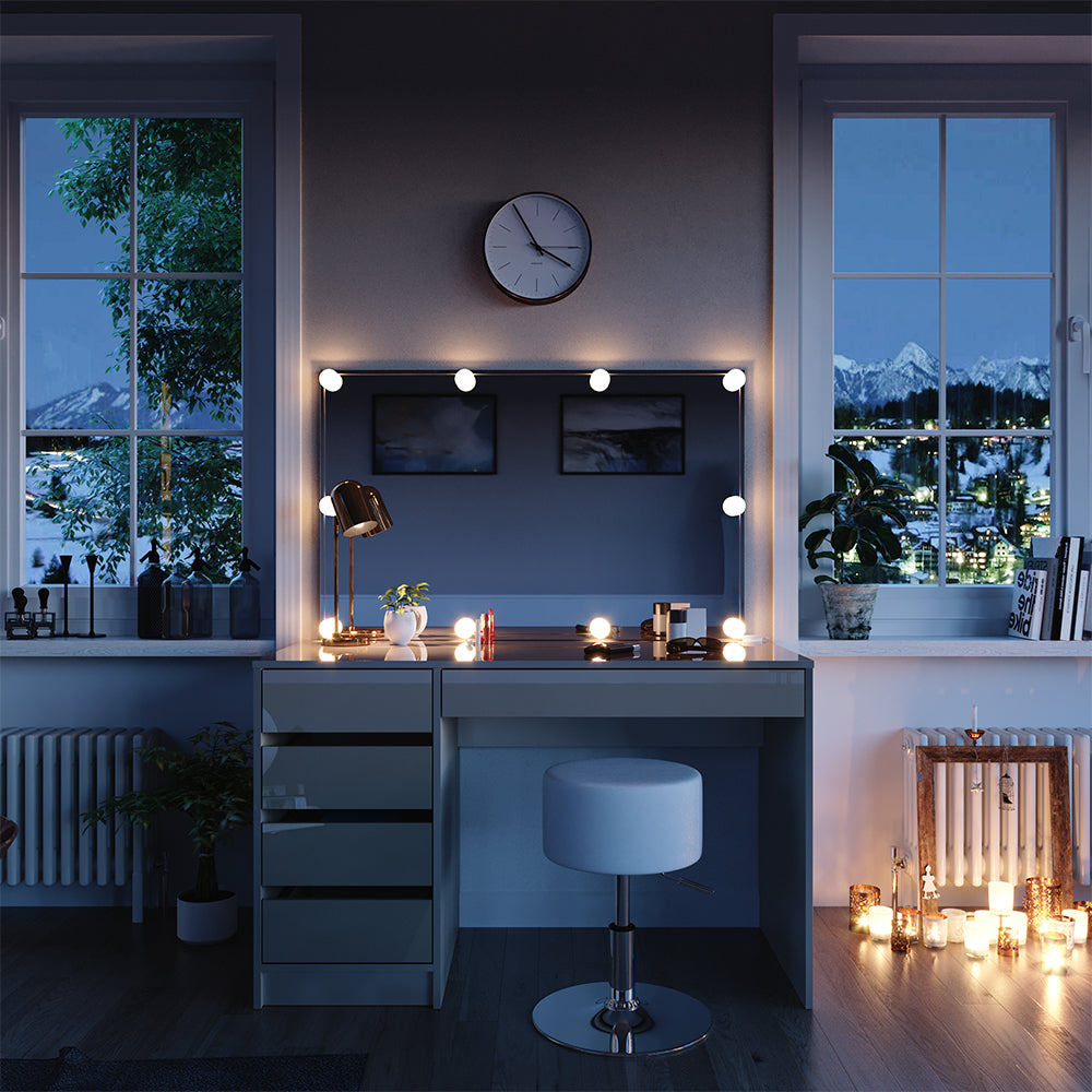 Vicco Tavolo da trucco Grigio 55 cm con illuminazione a LED e sgabello