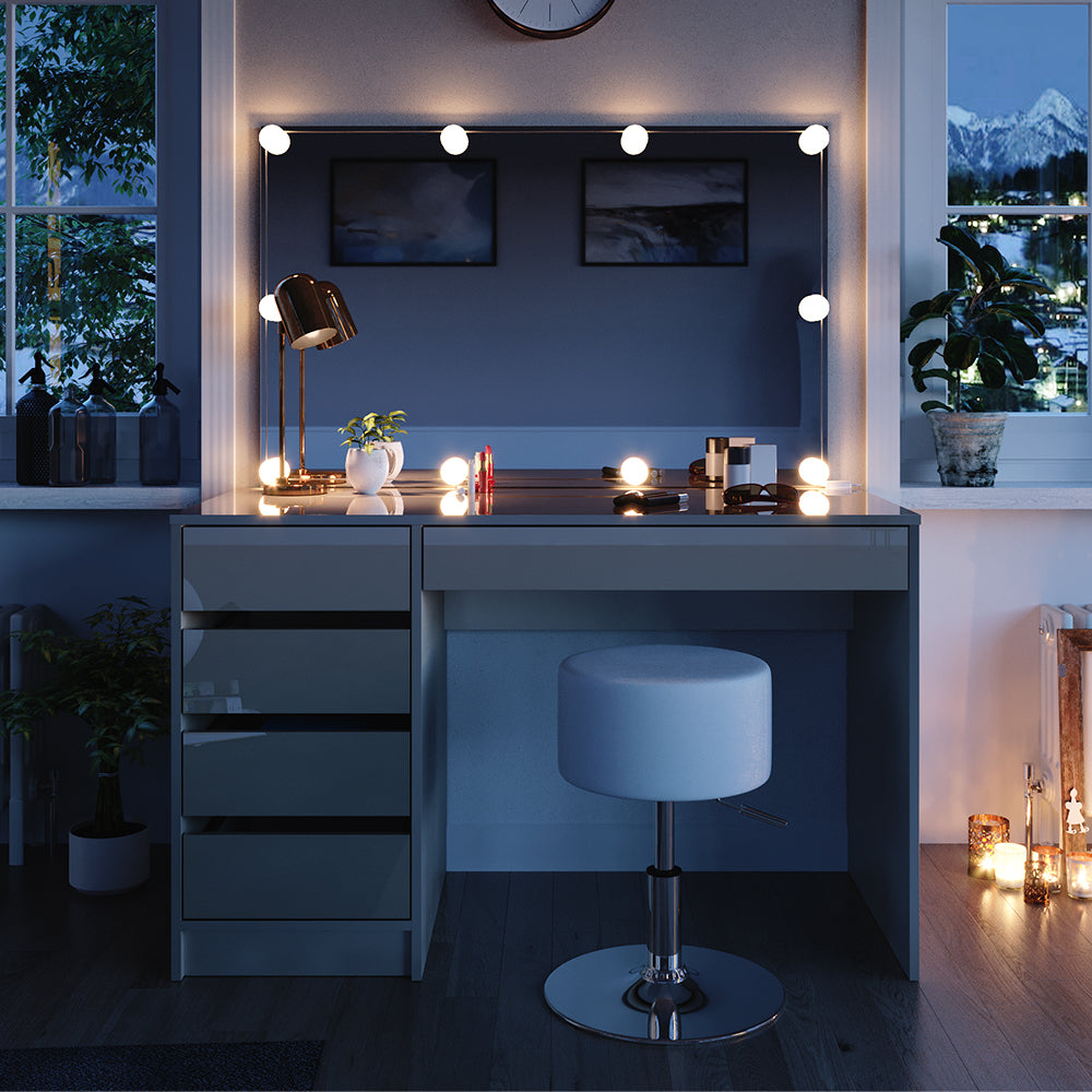 Vicco Tavolo da trucco Grigio 55 cm con illuminazione a LED e sgabello