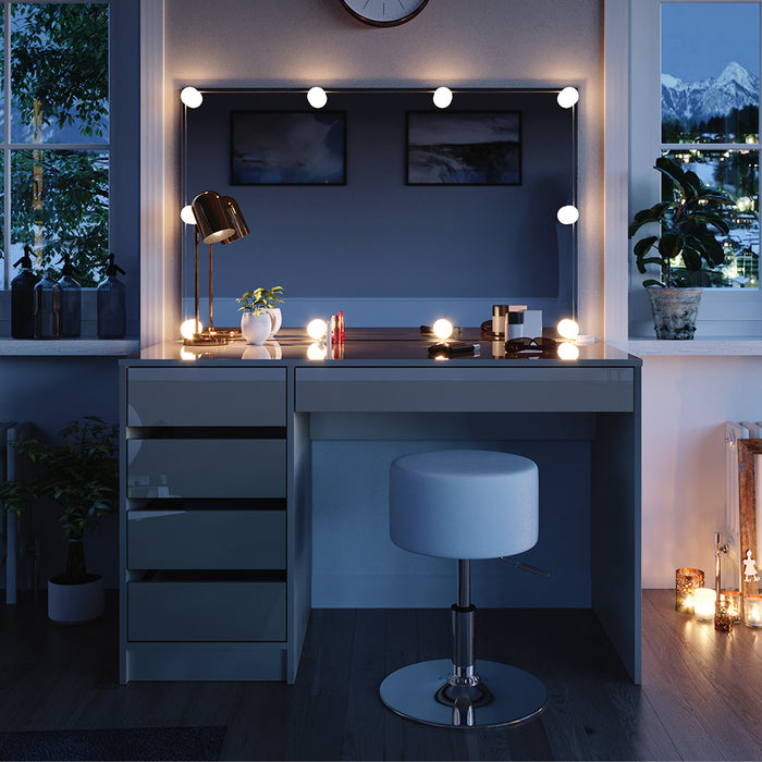 Vicco Tavolo da trucco Grigio 55 cm con illuminazione a LED e sgabello