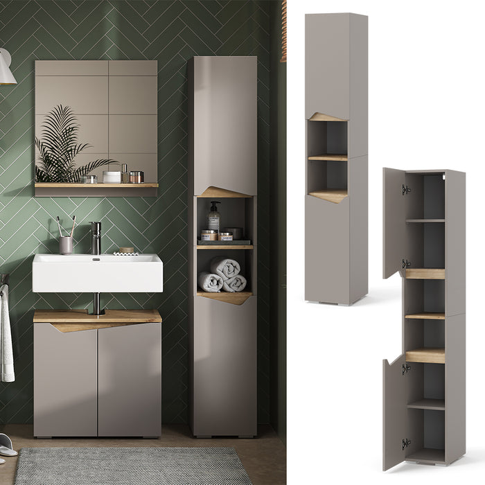 Vicco Armadio per il bagno Grigio 30 x 180 cm con porte e vani aperti