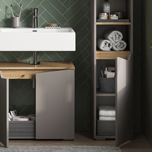Vicco Armadio per il bagno Grigio 30 x 180 cm con porte e vani aperti