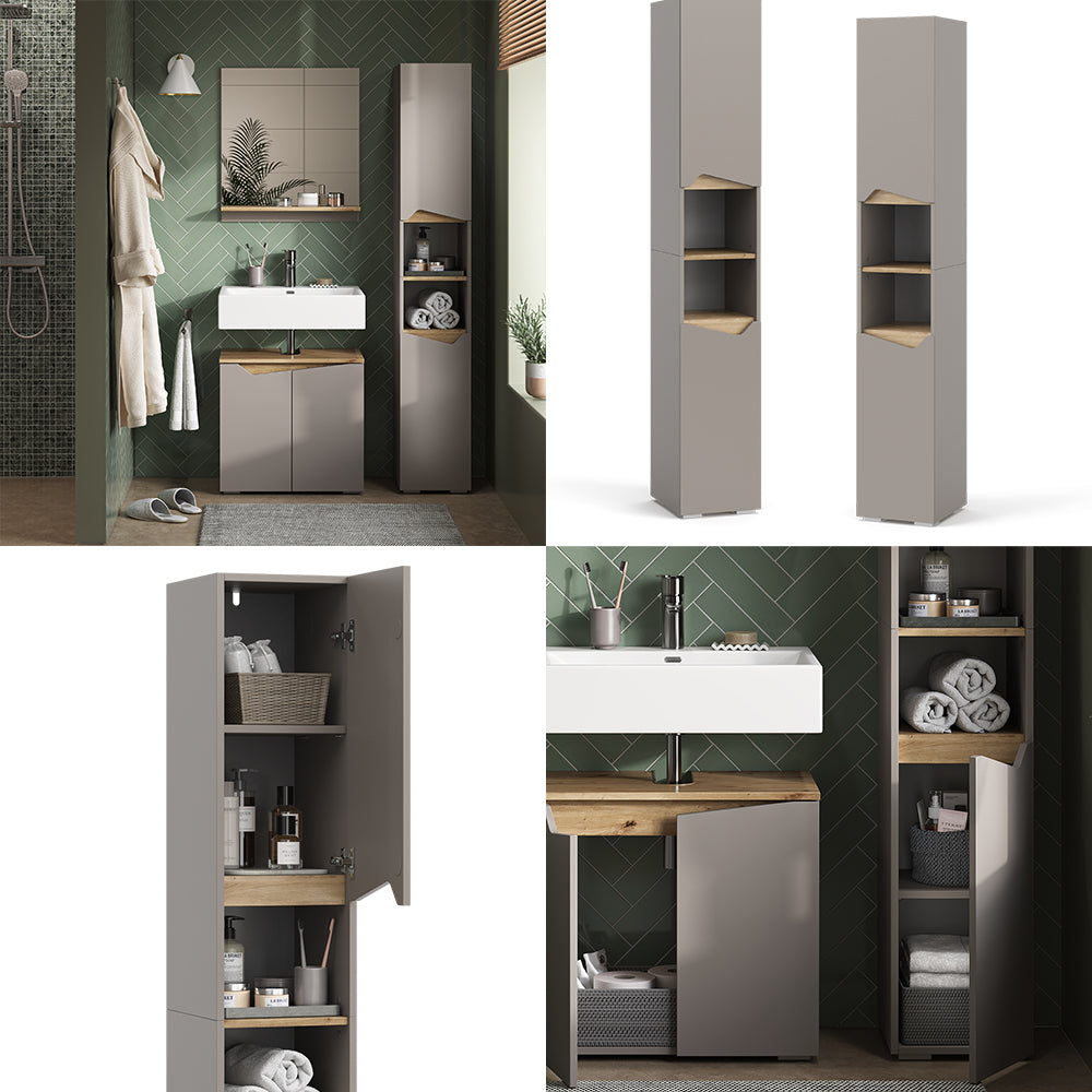 Vicco Armadio per il bagno Grigio 30 x 180 cm con porte e vani aperti