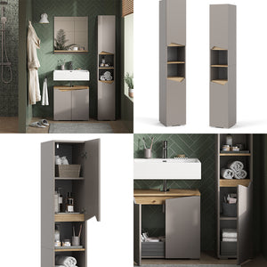 Vicco Armadio per il bagno Grigio 30 x 180 cm con porte e vani aperti