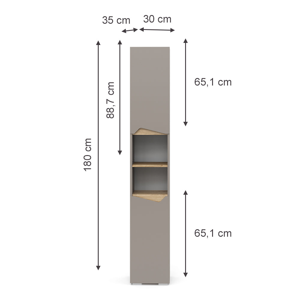 Vicco Armadio per il bagno Grigio 30 x 180 cm con porte e vani aperti