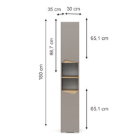 Vicco Armadio per il bagno Grigio 30 x 180 cm con porte e vani aperti