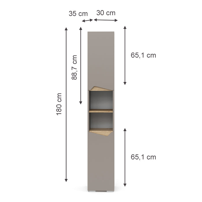 Vicco Armadio per il bagno Grigio 30 x 180 cm con porte e vani aperti